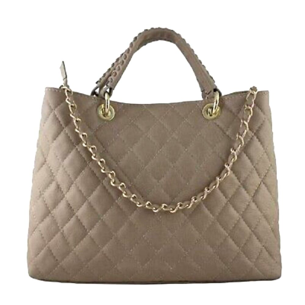 Borse in Pelle Beige Italian Leather Large Quilted Old Money Elegant Bag